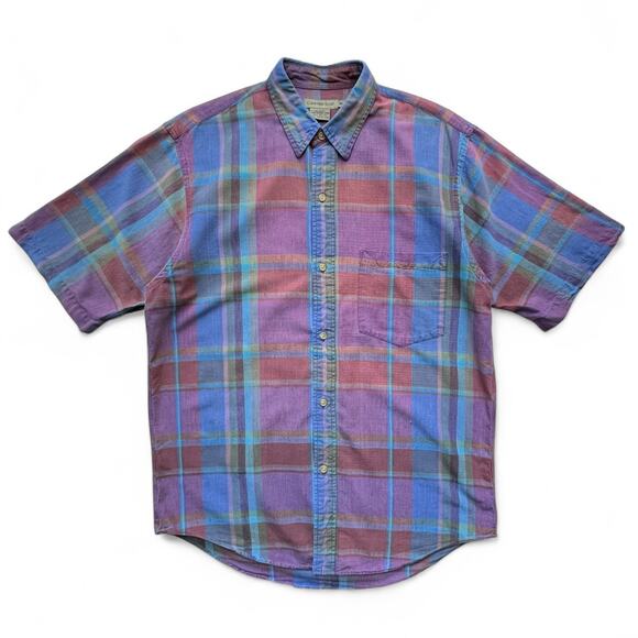 Calvin Klein Other - Vintage Calvin Klein Sport Madras Plaid Button Up Short Sleeve Shirt Purple Blue